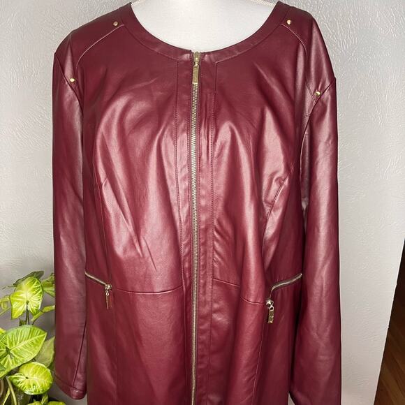 Catherines Black Label Faux Burgundy Color Leather Jacket 3X - 26 28W - Picture 1 of 10